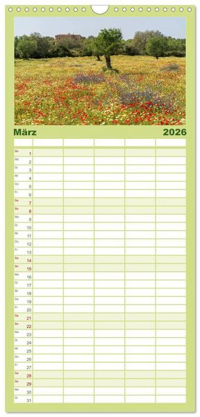 Produktbild: Familienplaner 2026 - Spanien - Balearen - Mallorca mit 5 Spalten (Wandkalender, 21 x 45 cm) CALVENDO