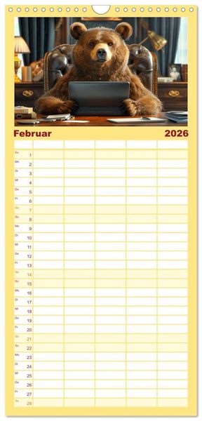 Produktbild: Familienplaner 2026 - B&auml;ren im B&uuml;ro mit 5 Spalten (Wandkalender, 21 x 45 cm) CALVENDO