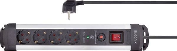 Produktbild: Sygonix SY-4755610 &Uuml;berspannungsschutz-Steckdosenleiste 4fach Silber, Schwarz Schutzkontakt 1 St.