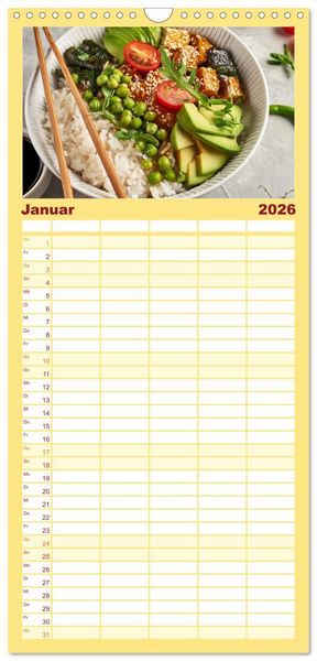 Produktbild: Familienplaner 2026 - Vegane Bowls - Eine Sch&uuml;ssel voller Geschmack mit 5 Spalten (Wandkalender, 21 x 45 cm) CALVENDO