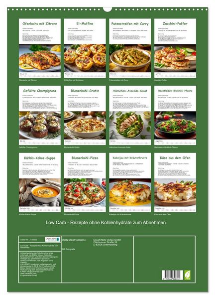 Produktbild: Low Carb - Rezepte ohne Kohlenhydrate zum Abnehmen (Wandkalender 2026 DIN A2 hoch), CALVENDO Monatskalender