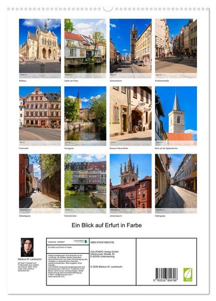 Produktbild: Ein Blick auf Erfurt in Farbe (hochwertiger Premium Wandkalender 2027 DIN A2 hoch), Kunstdruck in Hochglanz