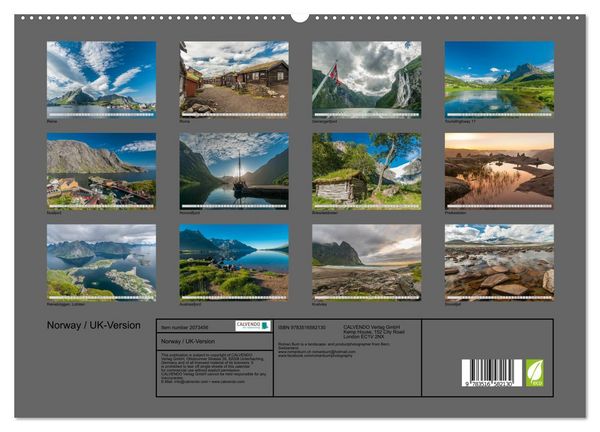 Produktbild: Norway / UK-Version (High Quality Premium Wall Calendar 2026 DIN A2 landscape),CALVENDO 12 Month Wall Calendar