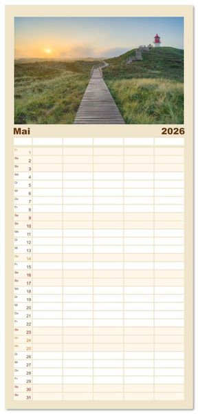 Produktbild: Familienplaner 2026 - Wundersch&ouml;nes Amrum mit 5 Spalten (Wandkalender, 21 x 45 cm) CALVENDO