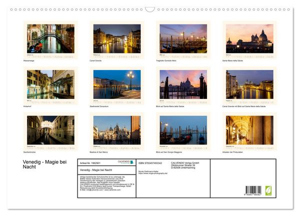 Produktbild: Venedig - Magie bei Nacht (Wandkalender 2026 DIN A2 quer), CALVENDO Monatskalender