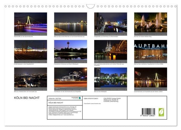 Produktbild: K&Ouml;LN BEI NACHT (Wandkalender 2026 DIN A3 quer), CALVENDO Monatskalender