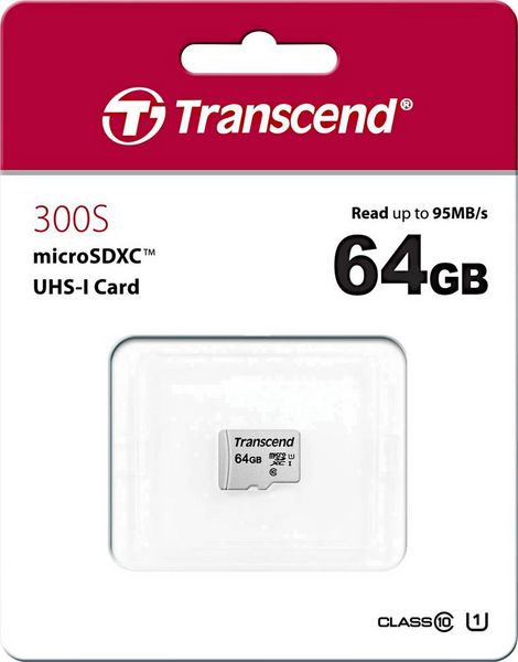 Produktbild: Transcend Premium 300S microSDXC-Karte 64 GB Class 10, UHS-I, UHS-Class 1