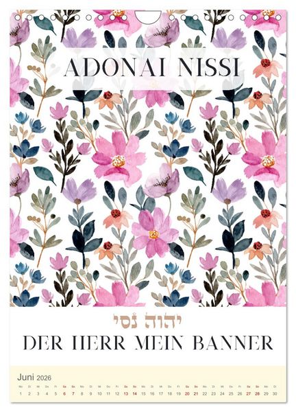 Produktbild: Hebr&auml;ische Namen Gottes aus der Torah (Wandkalender 2026 DIN A4 hoch), CALVENDO Monatskalender