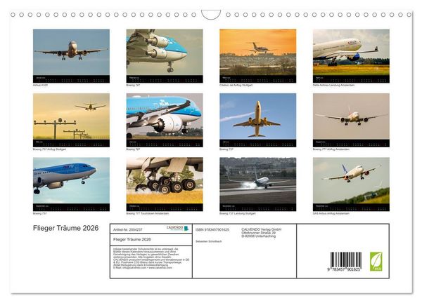 Produktbild: Flieger Tr&auml;ume 2026 (Wandkalender 2026 DIN A3 quer), CALVENDO Monatskalender