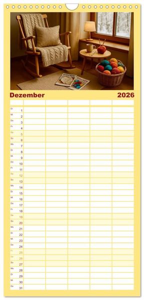 Produktbild: Familienplaner 2026 - Stricken und Wolle mit 5 Spalten (Wandkalender, 21 x 45 cm) CALVENDO
