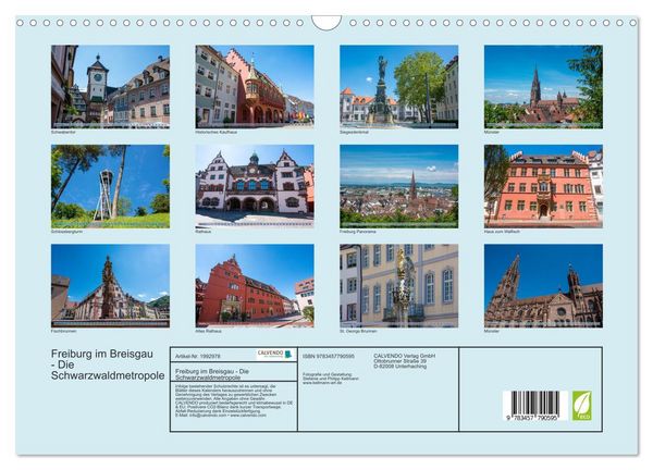 Produktbild: Freiburg im Breisgau - Die Schwarzwaldmetropole (Wandkalender 2026 DIN A3 quer), CALVENDO Monatskalender