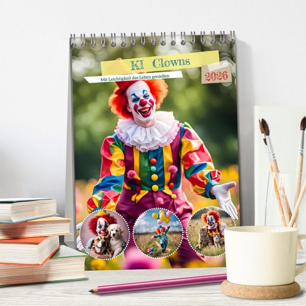 Produktbild: KI Clowns Mit Leichtigkeit das Leben genie&szlig;en (Tischkalender 2026 DIN A5 hoch), CALVENDO Monatskalender