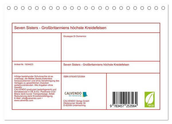 Produktbild: Seven Sisters - Gro&szlig;britanniens h&ouml;chste Kreidefelsen (Tischkalender 2026 DIN A5 quer), CALVENDO Monatskalender