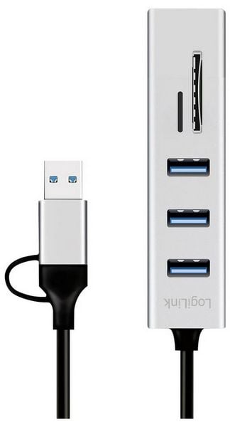 Produktbild: LogiLink UA0445 USB-Hub 3 Port USB-A, SDHC, microSDHC USB 3.0 5 GBit/s Aluminium UA0445