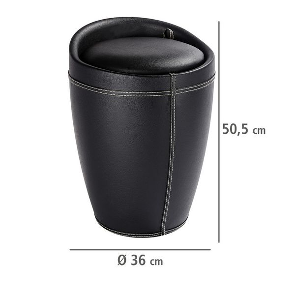 Produktbild: Hocker Mod. Candy Black in Lederoptik, mit W&auml;schesack, mit abnehmbarem W&auml;schesammler