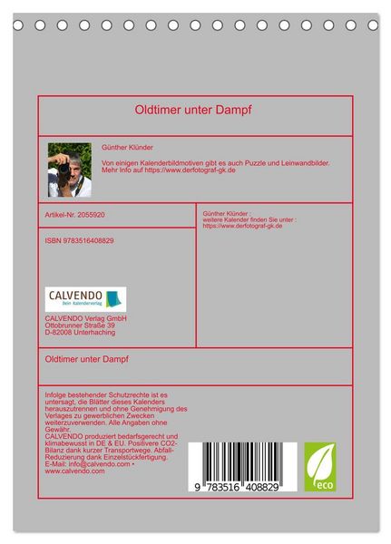 Produktbild: Oldtimer unter Dampf (Tischkalender 2026 DIN A5 hoch), CALVENDO Monatskalender