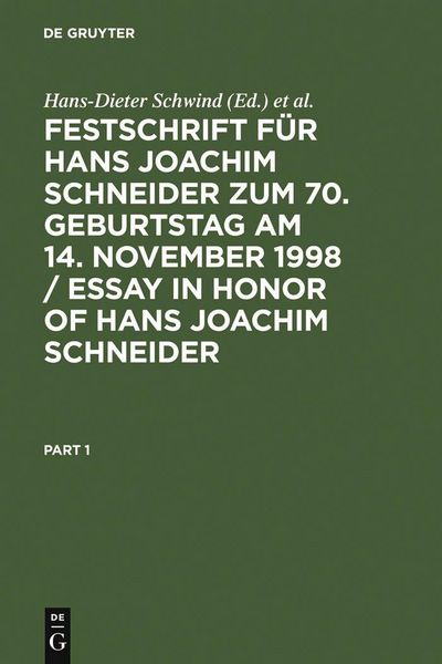 Produktbild: Festschrift f&uuml;r Hans Joachim Schneider zum 70. Geburtstag am 14. November 1998 / Essay in Honor of Hans Joachim Schneider