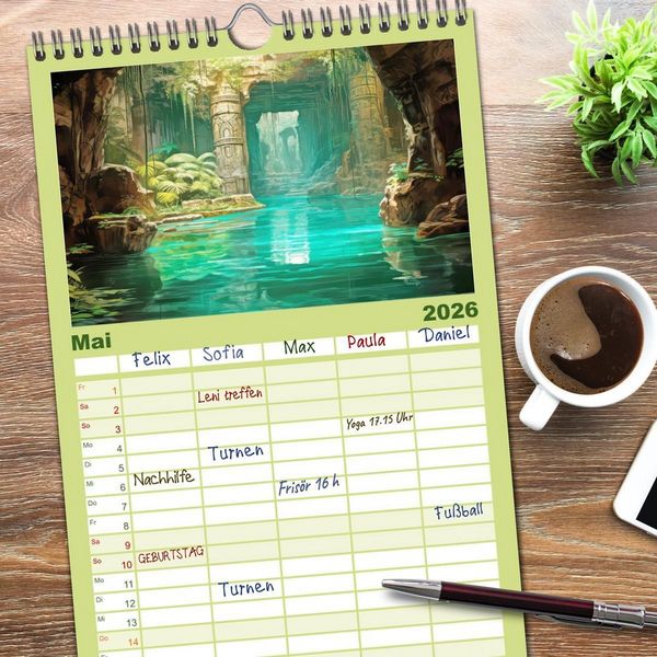 Produktbild: Familienplaner 2026 - Ruinen versunkener Kulturen - Fantasiebilder mit 5 Spalten (Wandkalender, 21 x 45 cm) CALVENDO