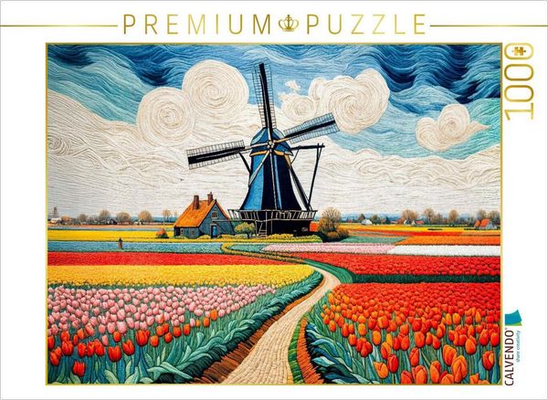 Produktbild: CALVENDO Puzzle Windm&uuml;hle bei buntem Tulpenmeer im Fr&uuml;hling | 1000 Teile Lege-Gr&ouml;&szlig;e 64x48cm Foto-Puzzle f&uuml;r gl&uuml;ckliche Stunden