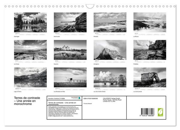 Produktbild: Terres de contraste &ndash; Une ann&eacute;e en monochrome (Calendrier mural 2026 DIN A3 vertical), CALVENDO calendrier mensuel