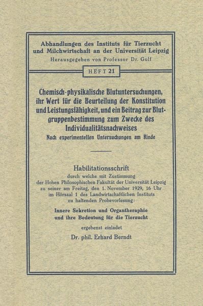 Produktbild: Chemisch-physikalische Blutuntersuchungen, ihr Wert f&uuml;r die Beurteilung der Konstitution und Leistungsf&auml;higkeit, und ein Beitrag zur Blutgruppenbestim