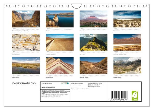 Produktbild: Geheimnisvolles Peru (Wandkalender 2026 DIN A4 quer), CALVENDO Monatskalender