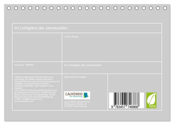 Produktbild: Im Lichtglanz der Jahreszeiten (Tischkalender 2026 DIN A5 quer), CALVENDO Monatskalender