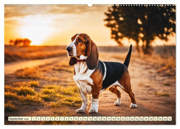 Produktbild: Basset Hound - unverkennbar (hochwertiger Premium Wandkalender 2026 DIN A2 quer), Kunstdruck in Hochglanz