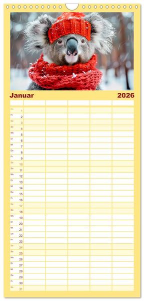 Produktbild: Familienplaner 2026 - Koalas im Modefieber. Flauschig und Chic beim Fotoshooting mit 5 Spalten (Wandkalender, 21 x 45 cm) CALVENDO