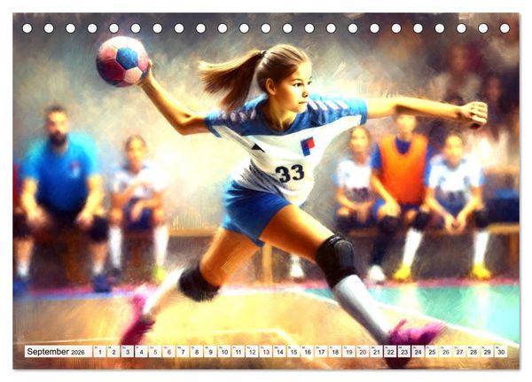 Produktbild: Handball Impressionismus, K&uuml;nstlerische Handballaktionen im KI-Pinselstrich (Tischkalender 2026 DIN A5 quer), CALVENDO Monatskalender