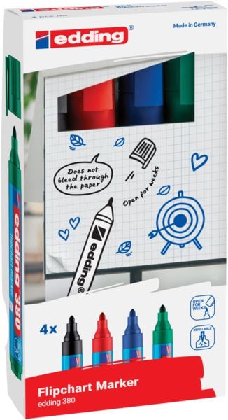 Produktbild: edding Flipchart Marker 380 1,5-3mm schwarz/rot/blau/gr&uuml;n 4 St&uuml;ck