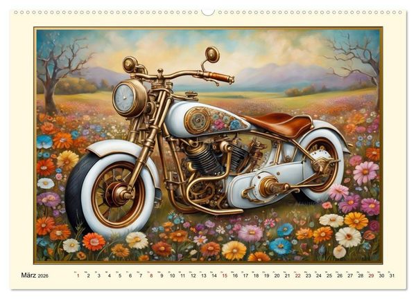 Produktbild: Motorr&auml;der im Steampunk-Style (hochwertiger Premium Wandkalender 2026 DIN A2 quer), Kunstdruck in Hochglanz