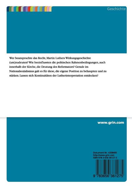 Produktbild: Martin Luthers Wirkungsgeschichte im Deutschen Kaiserreich und im Nationalsozialismus