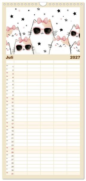 Produktbild: Familienplaner 2027 - Gute Laune Katzen mit 5 Spalten (Wandkalender, 21 x 45 cm) CALVENDO