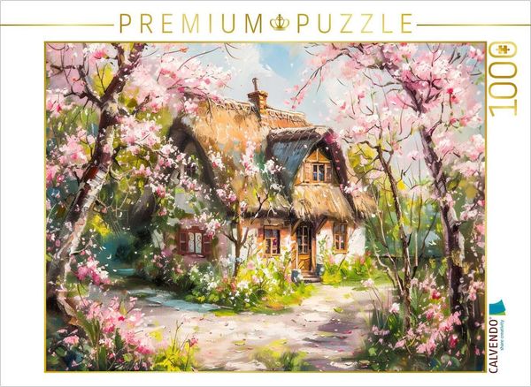CALVENDO Puzzle Häuschen zwischen Kirschbäumen | 1000 Teile Lege-Größe 64x48cm Foto-Puzzle für glückliche Stunden