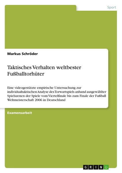 Produktbild: Taktisches Verhalten weltbester Fu&szlig;balltorh&uuml;ter