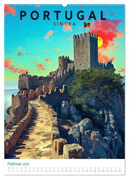 Produktbild: Portugal - Old School Poster Style (hochwertiger Premium Wandkalender 2026 DIN A2 hoch), Kunstdruck in Hochglanz