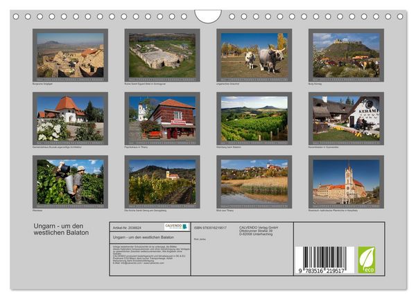 Produktbild: Ungarn - um den westlichen Balaton (Wandkalender 2026 DIN A4 quer), CALVENDO Monatskalender