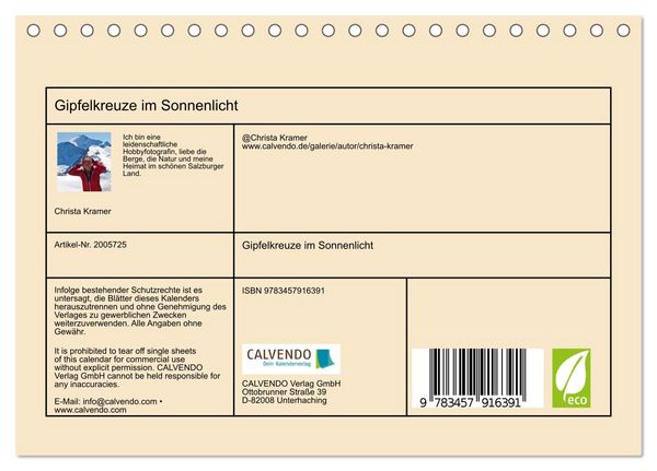 Produktbild: Gipfelkreuze im Sonnenlicht (Tischkalender 2026 DIN A5 quer), CALVENDO Monatskalender