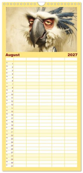 Produktbild: Familienplaner 2027 - Schr&auml;ge V&ouml;gel. Skurrile Portraits mit Charakter und Charme mit 5 Spalten (Wandkalender, 21 x 45 cm) CALVENDO