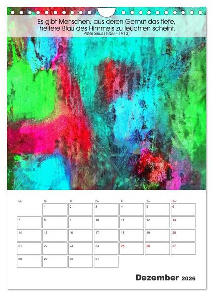 Produktbild: Farbenleuchten - Abstrakte Gouachemalerei mit Zitaten &uuml;ber die Farben (Wandkalender 2026 DIN A4 hoch), CALVENDO Monatskalender