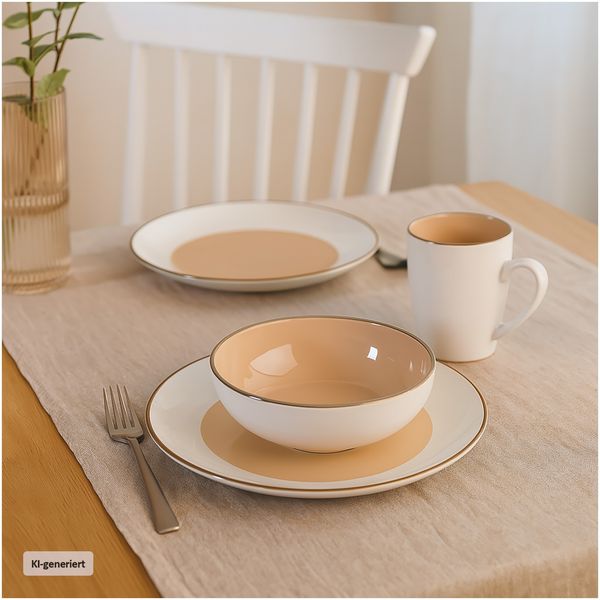 Produktbild: HTI-Living Kombiservice 16-teilig Metallicrand Cremewei&szlig; Hellbraun