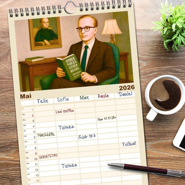 Produktbild: Familienplaner 2026 - Truman Capote mit 5 Spalten (Wandkalender, 21 x 45 cm) CALVENDO