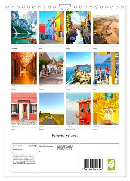 Produktbild: Farbenfrohes Italien (Wandkalender 2026 DIN A4 hoch), CALVENDO Monatskalender