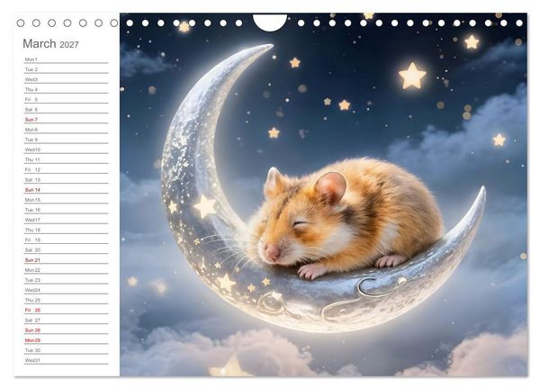 Produktbild: Hamster's Bedtime Calendar - Twelve magical dream worlds (Wall Calendar 2027 DIN A4 landscape), CALVENDO 12 Month Wall Calendar