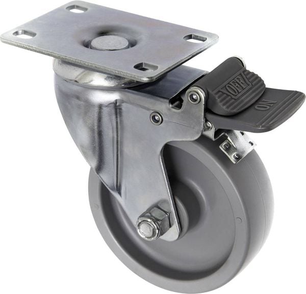 Produktbild: TOOLCRAFT TO-5137938 Lenkrolle 100 mm mit Feststellbremse und Anschraubplatte Tragfähigkeit (max.): 125 kg