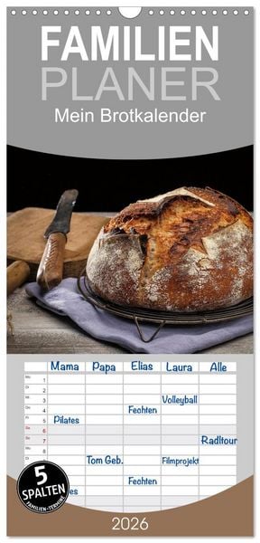Produktbild: Familienplaner 2026 - Mein Brotkalender mit 5 Spalten (Wandkalender, 21 x 45 cm) CALVENDO