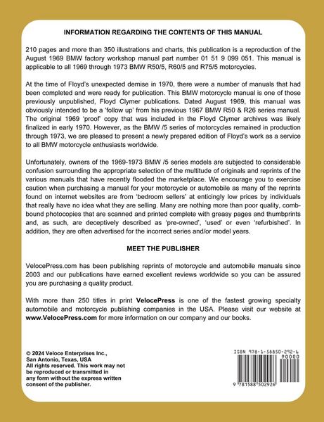 Produktbild: BMW Motorcycles 1969-1973 R50/5 R60/5 R75/5 Workshop Manual