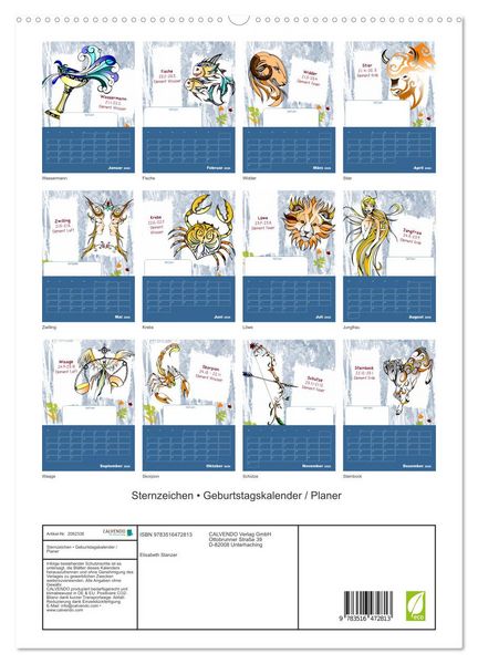 Produktbild: Sternzeichen &bull; Geburtstagskalender / Planer (hochwertiger Premium Wandkalender 2026 DIN A2 hoch), Kunstdruck in Hochglanz