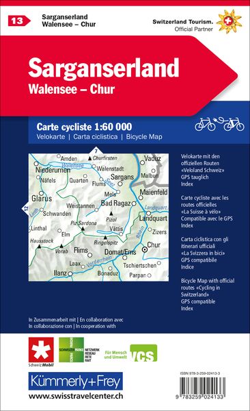 Produktbild: Sarganserland - Walensee - Chur Nr. 13 Velokarte 1:60 000